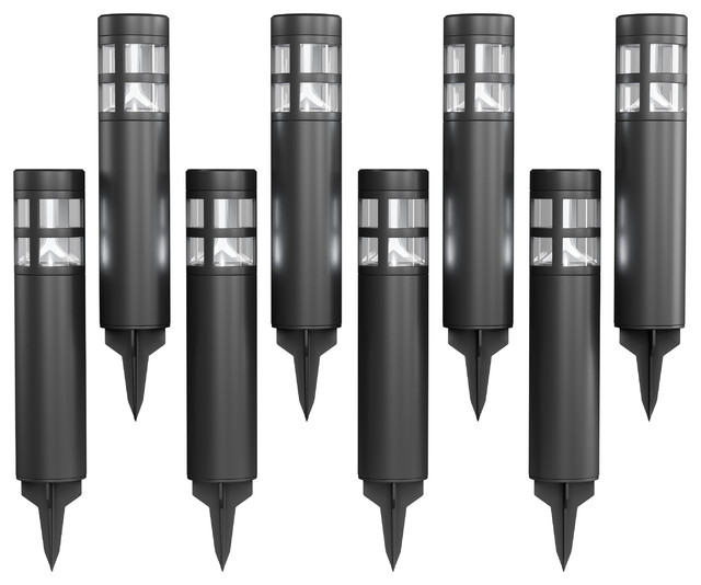 Solar Path Bollard Lights, Set of 8- 15.4" Stake Lighting by Pure Garden, Black