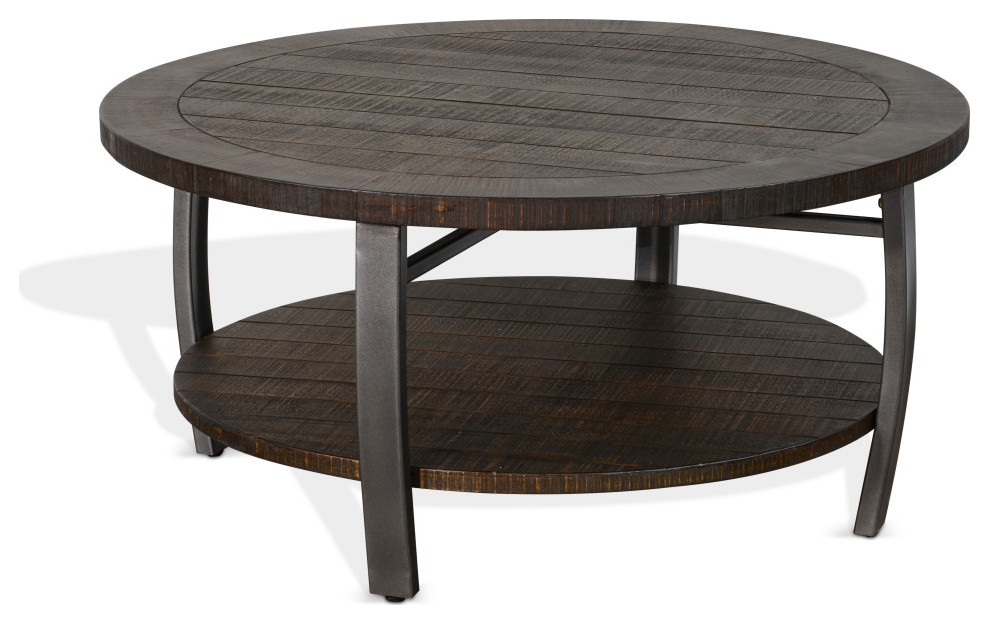 38" Round Dark Brown Cocktail Coffee Table with Storage Shelf ...