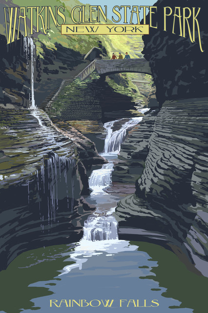Watkins Glen State Park New York Rainbow Falls Print Rustic