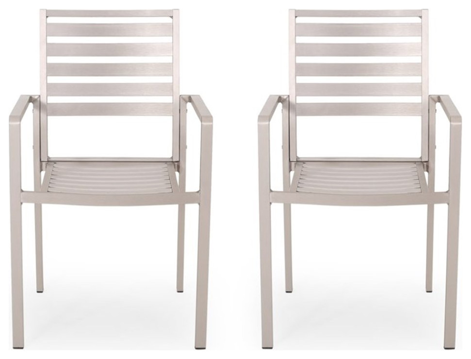 Noble House Cape Coral Outdoor Aluminum Dining Chair in Gunmetal Gray