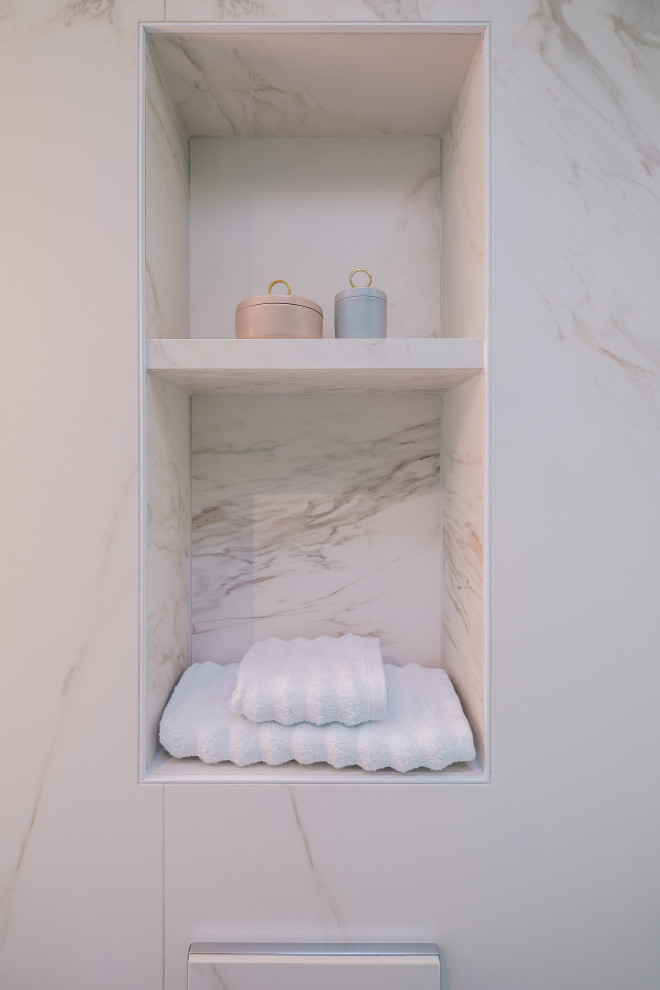 A close up of the niche above the toilet - Contemporary - Bathroom ...