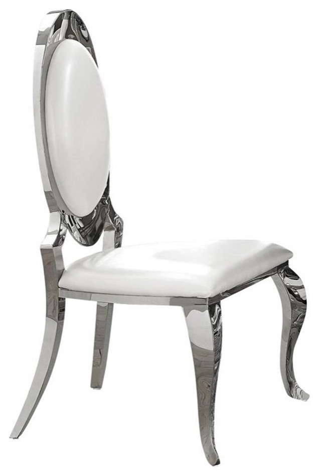 Pemberly Row 18.5" Faux Leather Side Chair in Cream and Chrome