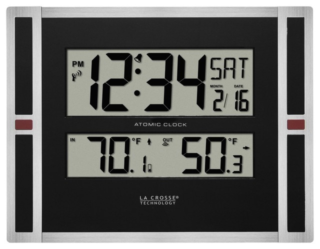 La Crosse Technology 513 149 Atomic Time Digital Wall Clock Contemporary Clocks By Life And Home Houzz - La Crosse Atomic Digital Wall Clock With In Outdoor Temperature Black White