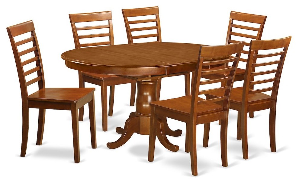 7Piece Dining Room Set, Oval Table, Leaf, 6 Chairs Traditional