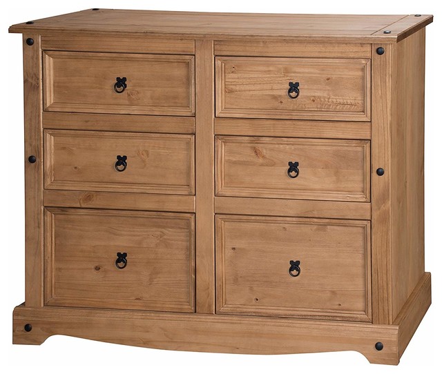 Chest of Drawers in Natural Oak Finished Solid Wood with 6 Wide Storage Drawers