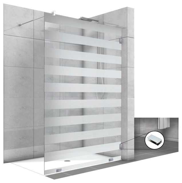 Fixed Glass Shower Screen With Vertical Lines Design. Contemporary