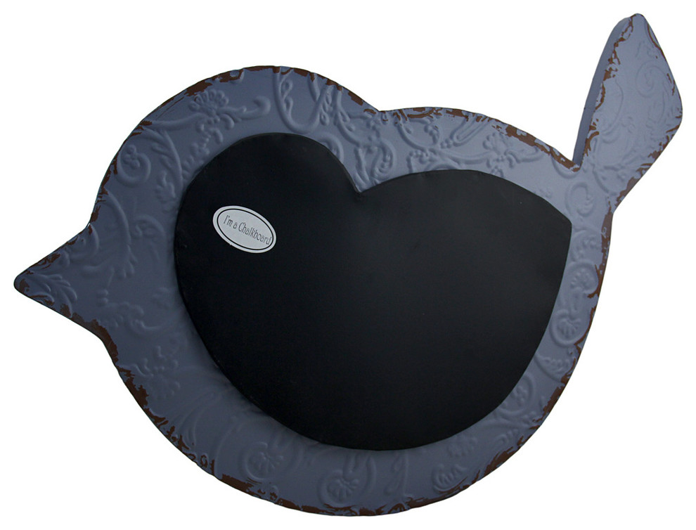 Embossed Bluebird Distressed Finish Metal Chalkboard Wall Hanging