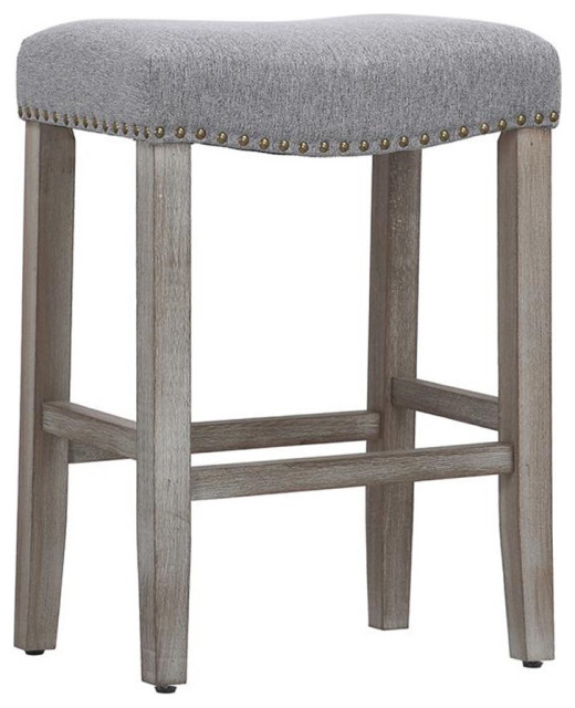 Trent Home 24" Upholstered Saddle Seat Counter Stool in Gray