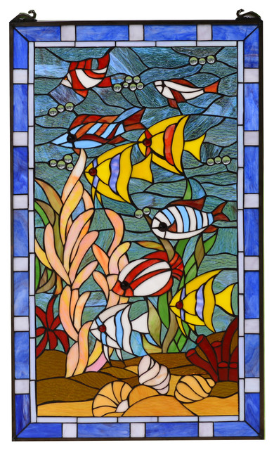 20.5" x 34.5" Stained glass window panel Lily Flower Beveled Clear Glass 
