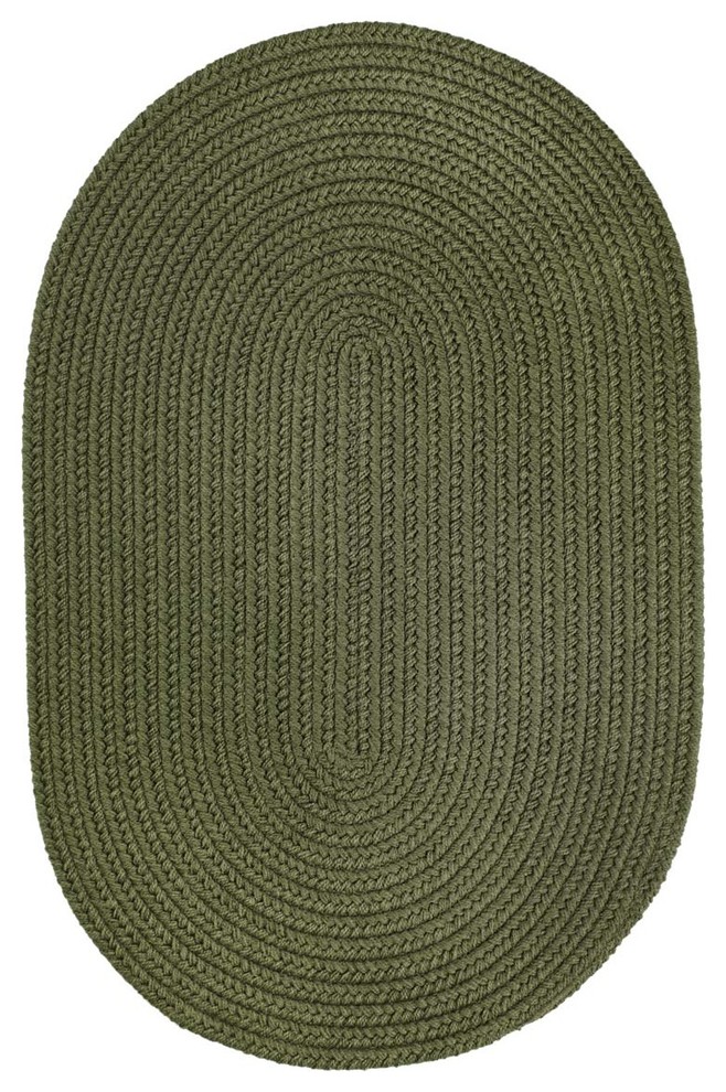 3'x5' Oval (3x5) Rug, Dark Sage (Green) Solid Carpet Braided