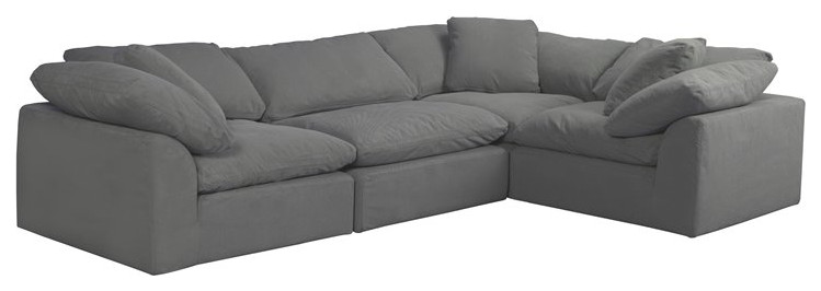 Sunset Trading Puff 4-Piece L-Shaped Fabric Slipcover Sectional in Gray