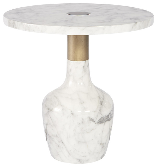 Kane End Table, Small, White, Marble Look Contemporary Side Tables