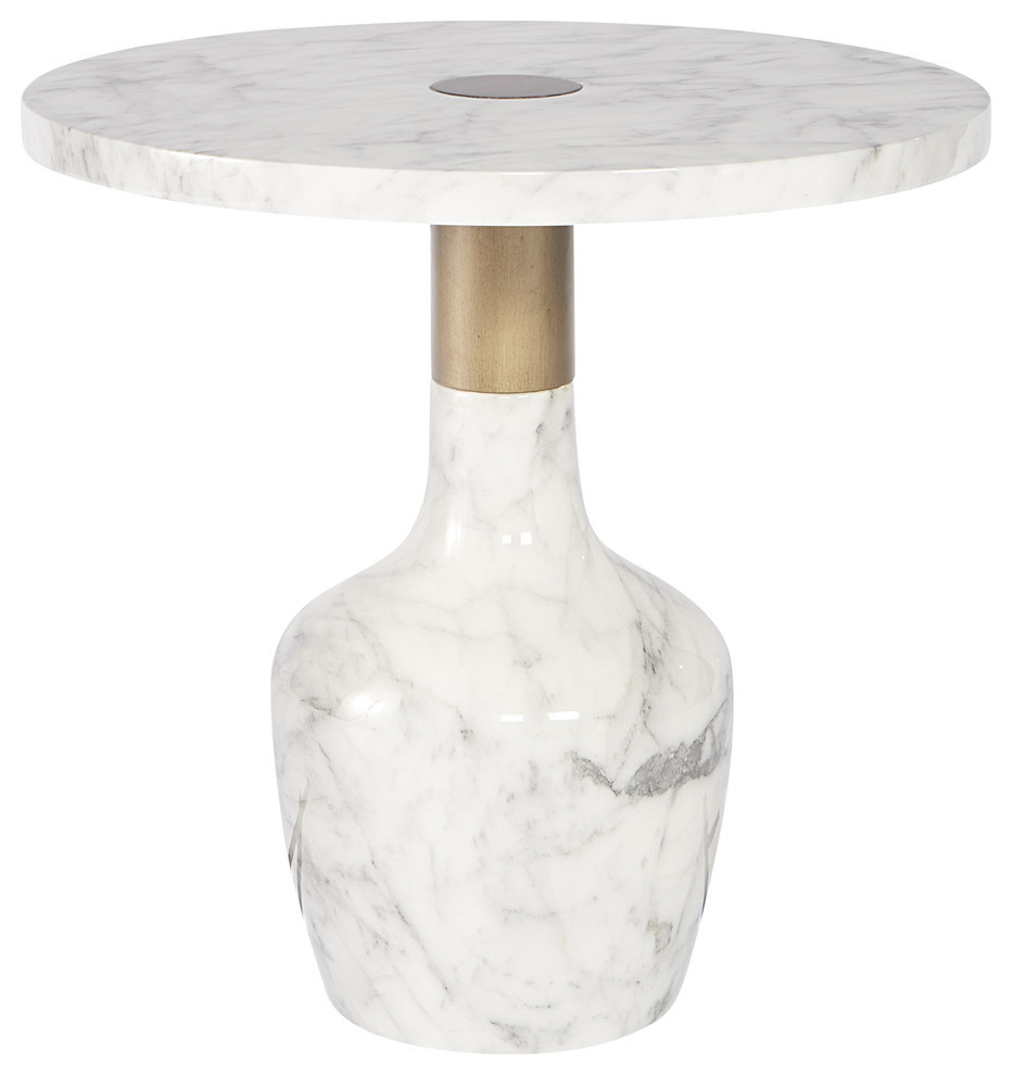 Kane End Table, Small, White, Marble Look Contemporary Side Tables