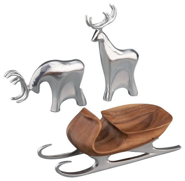 Sleigh With Reindeer Figurine Set, 11.5"x3.25"