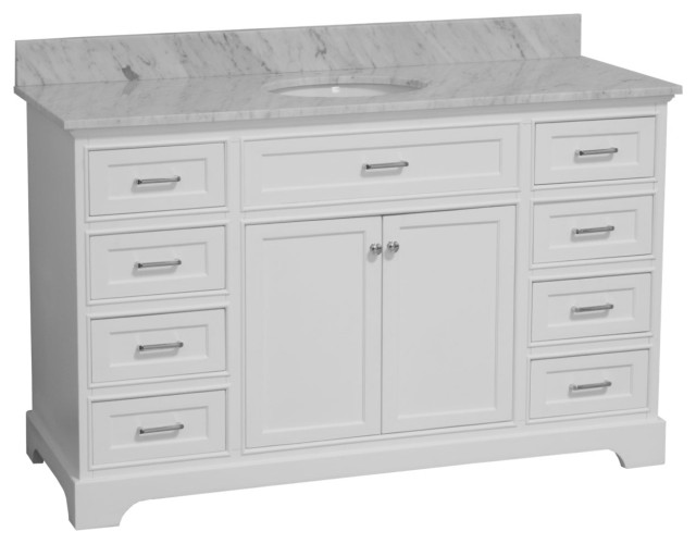 Aria 60" Bathroom Vanity, White, Carrara Marble, Single Vanity