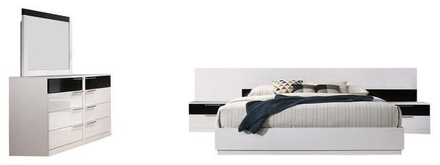 Bahamas 5 Pieces Modern Platform White Black Bedroom Set Contemporary Bedroom Furniture Sets By Furniture Import Export Inc