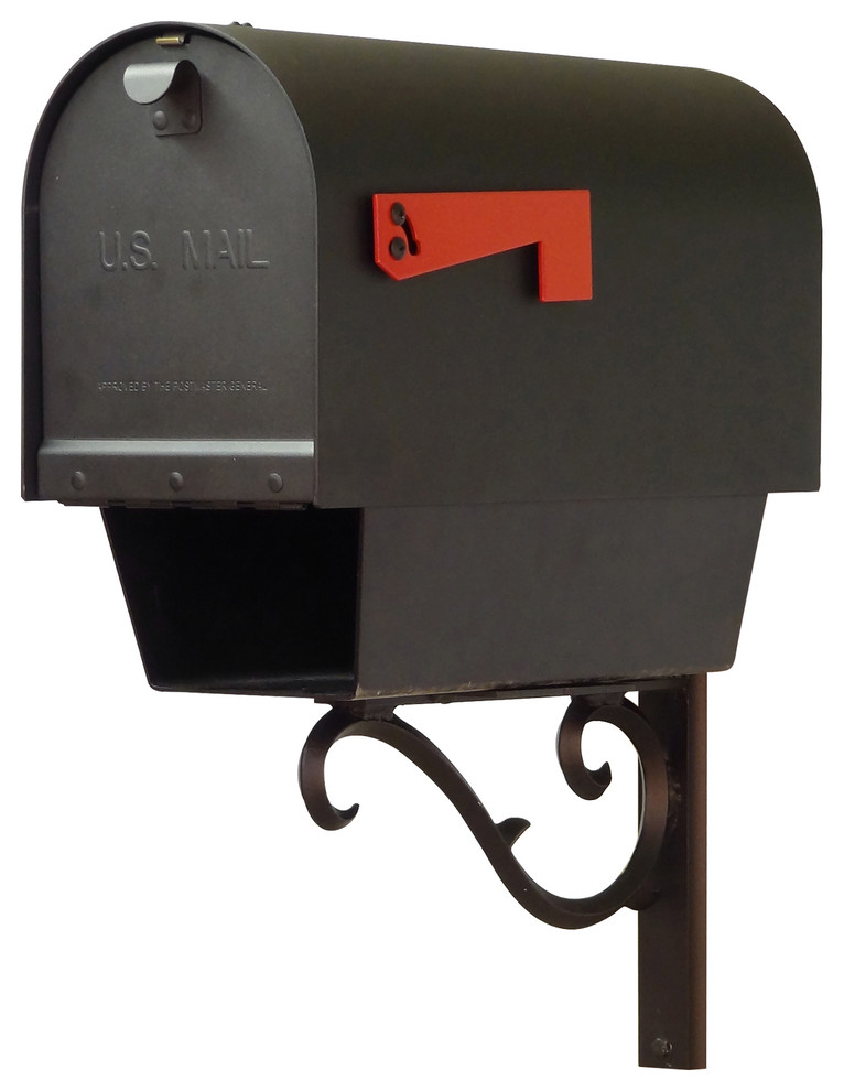 Titan Aluminum Mailbox With Newspaper Tube & Sorrento Mailbox Mounting Bracket Traditional