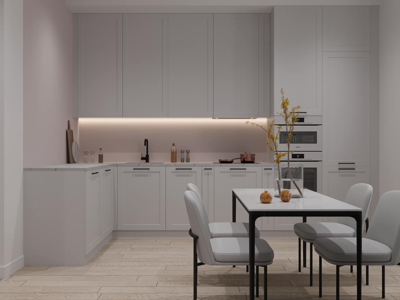 Белый интерьер для девушки в минимализме