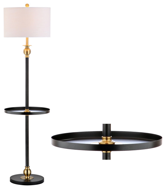 Evans 61" Metal End Table Floor Lamp, Black and Brass Floor Lamps