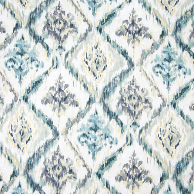 Stone Harbor Blue Medallion Ikat Print Cotton Upholstery Fabric