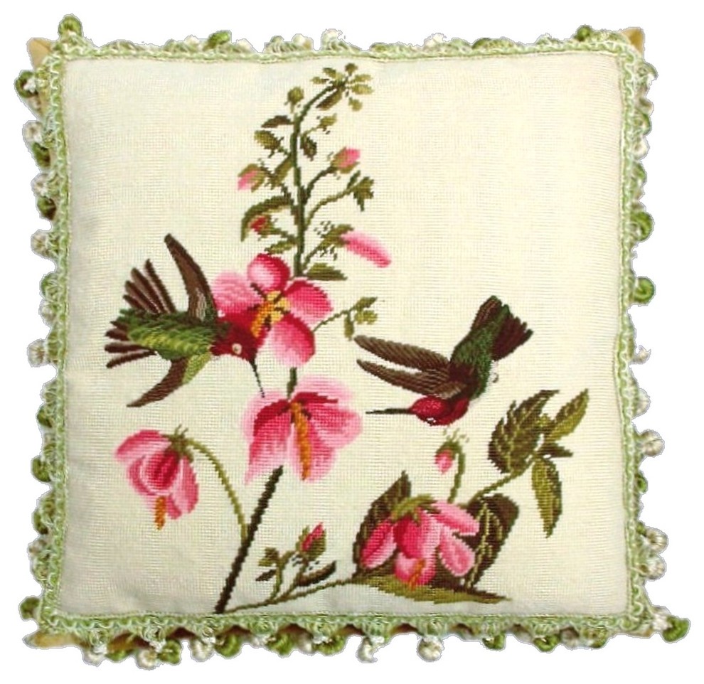 Tropical Hummingbirds Needlepoint Pillow