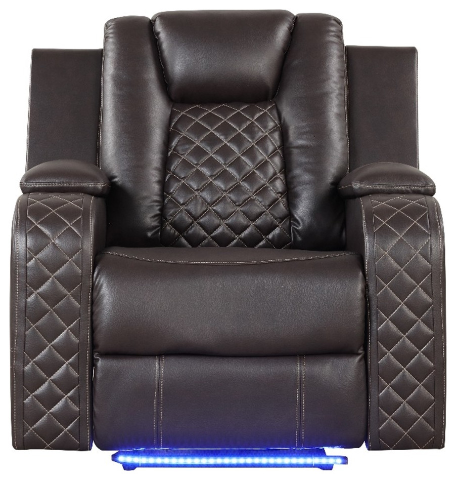 Benz LED & Power Recliner Chair Made With Faux Leather in Brown