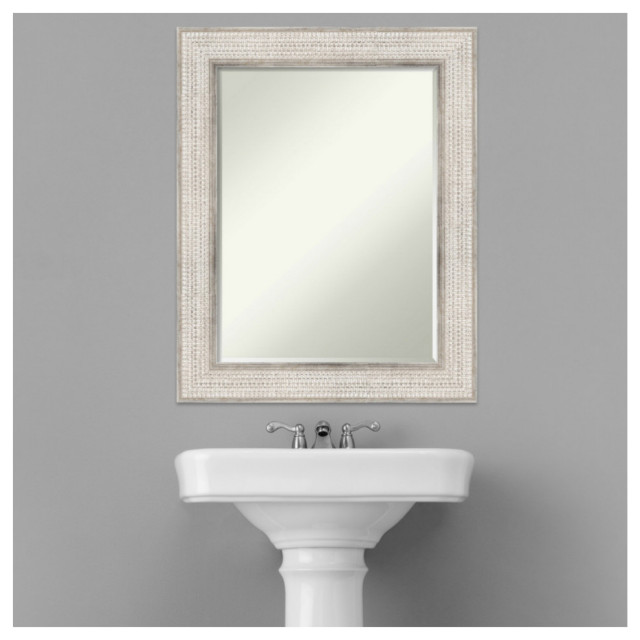 Trellis Silver Petite Bevel Wood Bathroom Wall Mirror 24 x 30 in