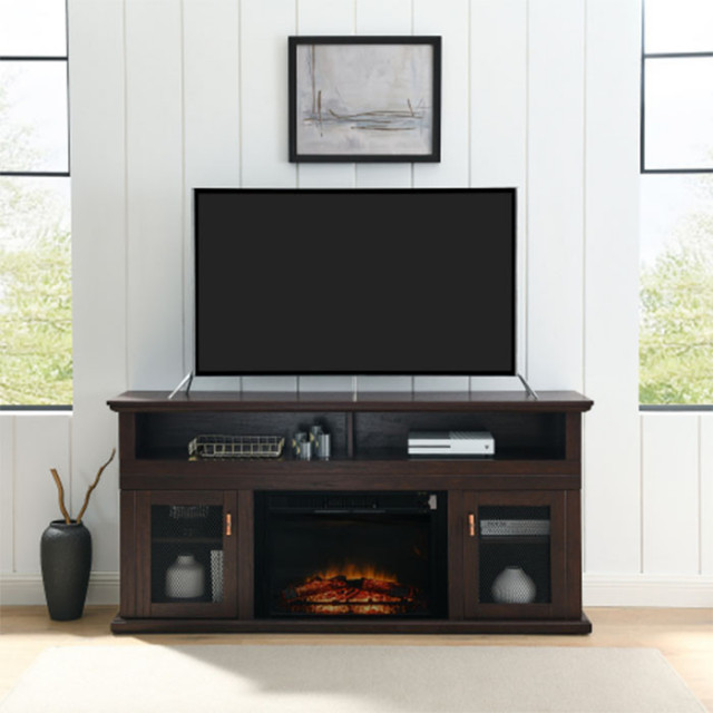 65 inch TV stand Electric Fireplace TV storage with Dark Brown finish