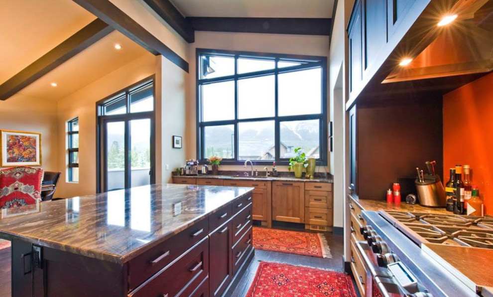 Example of a mountain style kitchen design in Calgary