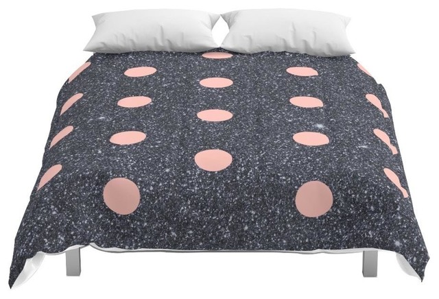 Society6 Black Glitter And Pink Polka Dots Comforter