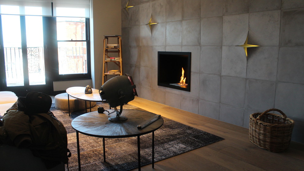 Design ideas for a large contemporary open plan living room in London.
