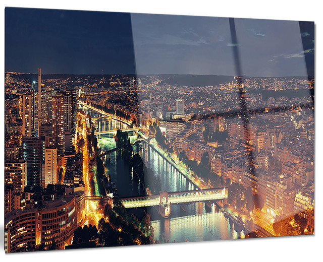 "Paris City Night Skyline" Cityscape Photo Metal Wall Art