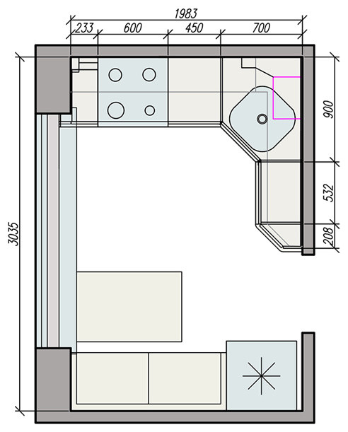 План кухни 6 кв.м