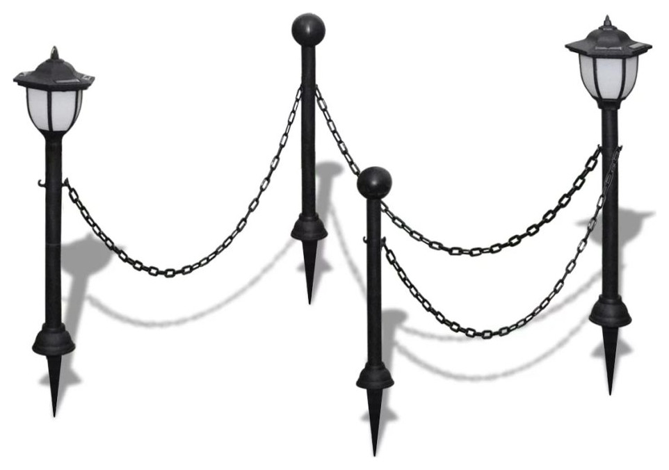 vidaXL Chain Fence with Solar Lights Two LED Lamps Two Poles Outdoor