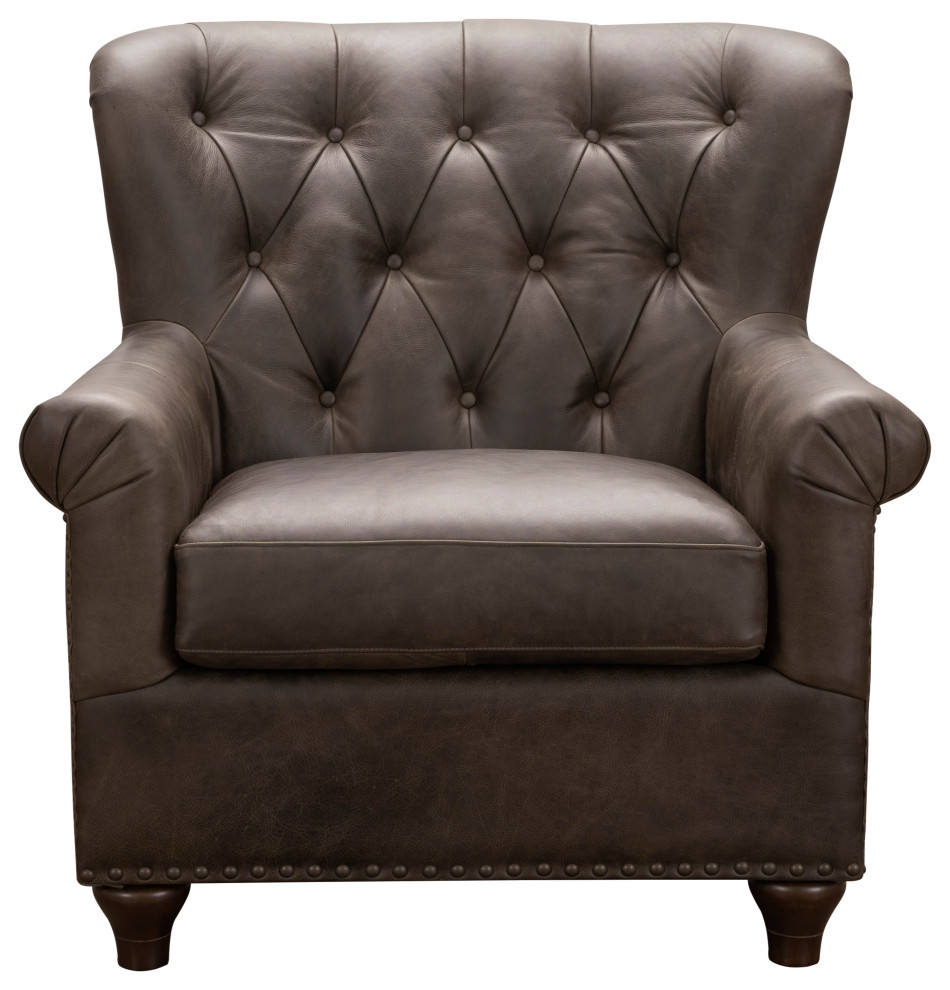 Home Meridian Charlie Tufted Leather Arm Chair With Brown Finish P927