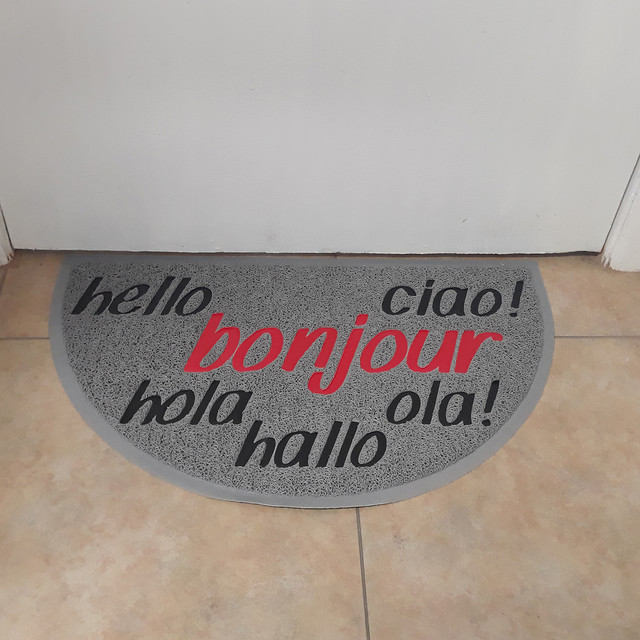 Outdoor Half Round Front Door Mat Engraved Bonjour Pvc Rug 30x18