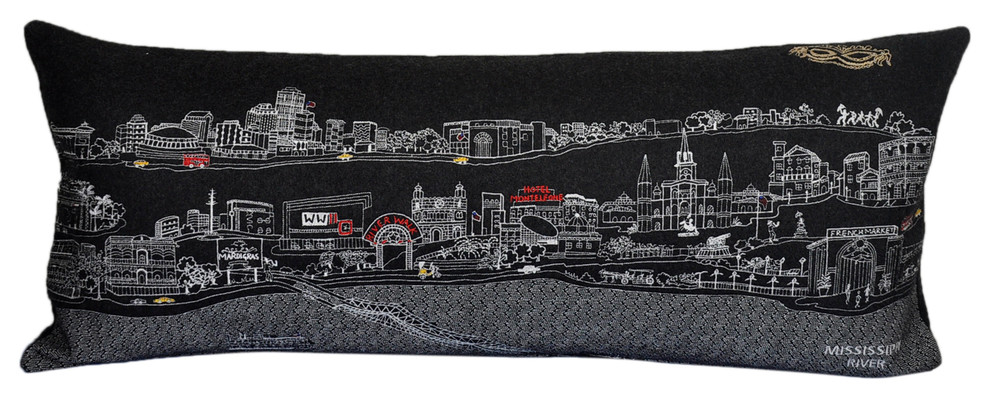 Queen Sized New Orleans Skyline Cushion, Black