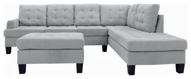 Microfiber Sectional Sofa With, 3pc Sectional Sofa Set With Ottoman