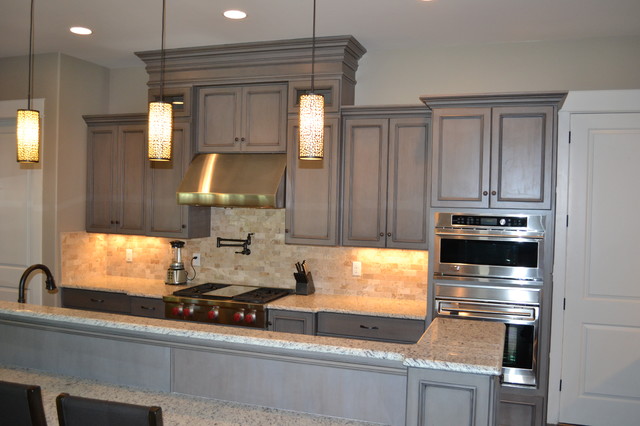 Gray Stained Cabinets With Black Glaze Traditional Kitchen