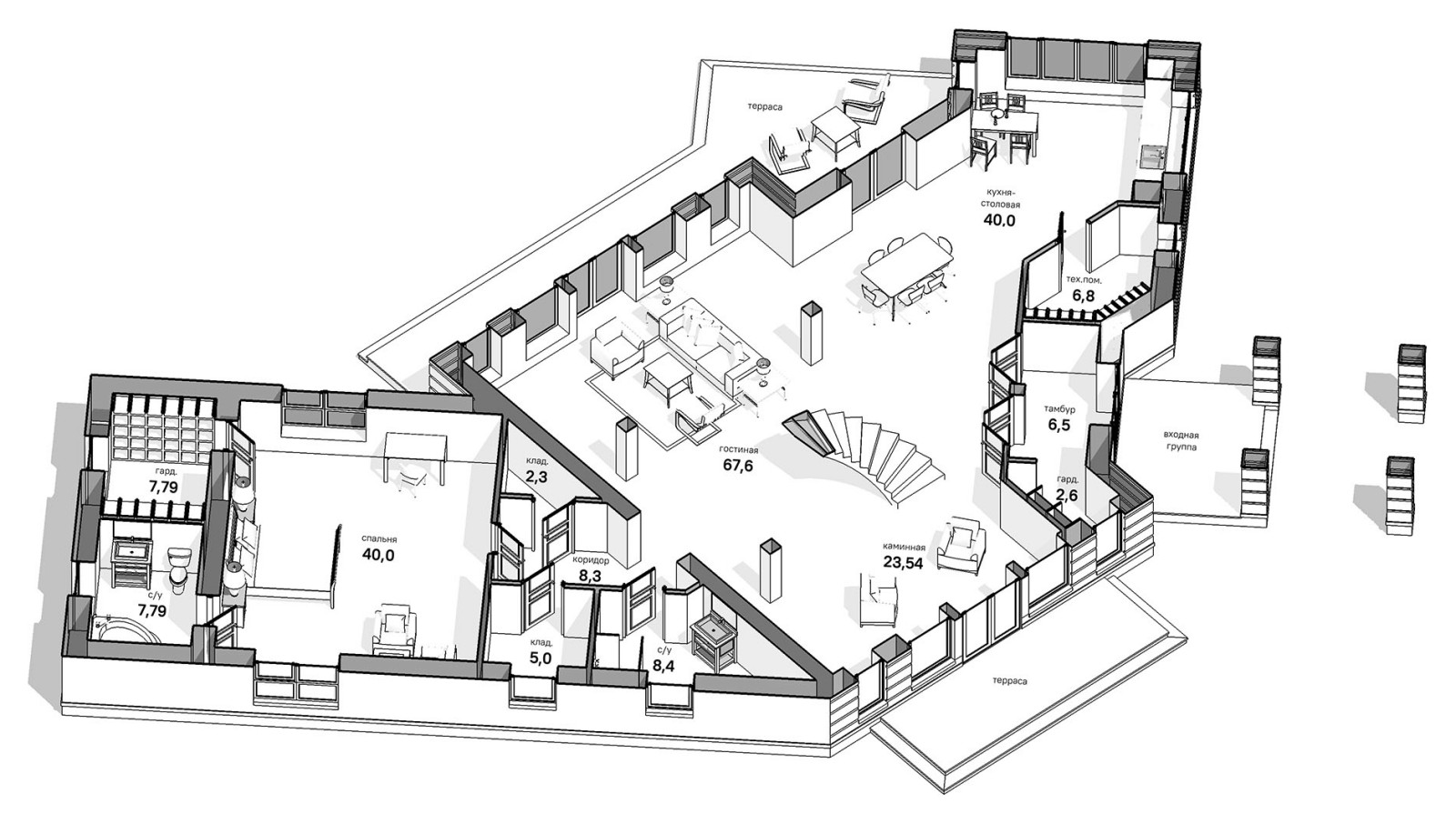 Финский дом с огромной двусветной гостиной