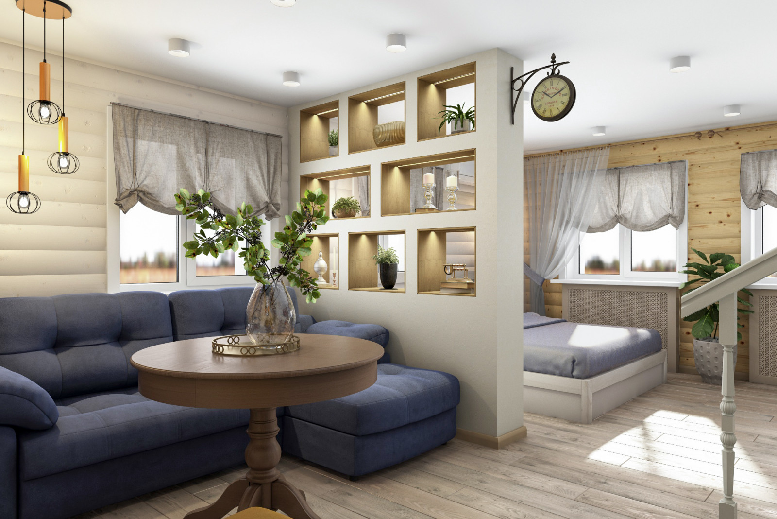 Блок-хаус в интерьере небольшого частного дома