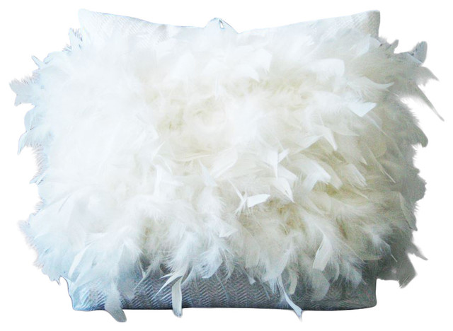 Feathers Pillow White 20x20 Contemporary Decorative Pillows   Home Design 