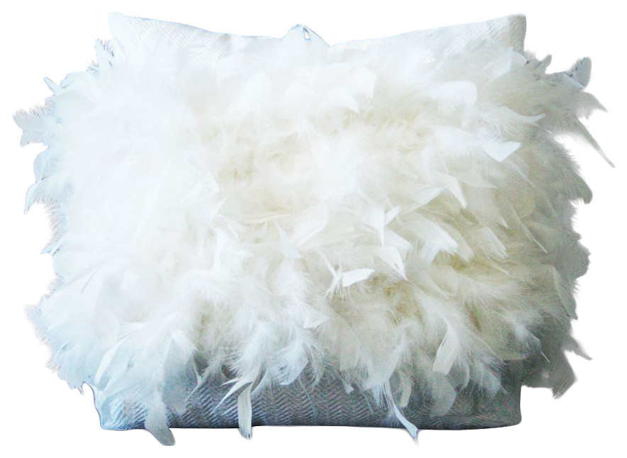 Sofa Pillow ,Feathers White, 20"x20" Contemporary Decorative