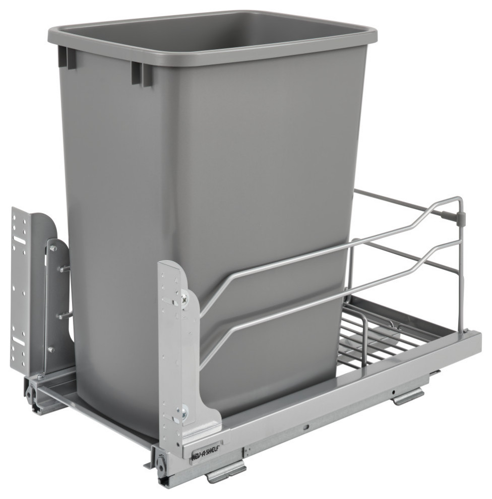 Steel Bottom Mount Double Pull Out Trash, Soft Close, Silver, 35 qt/8.75 gal