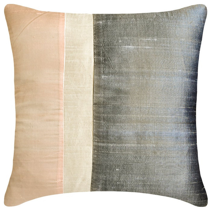 Light Pink & Grey Silk Block Patchwork 14"x14" Pillow Cover - Splendour Pink