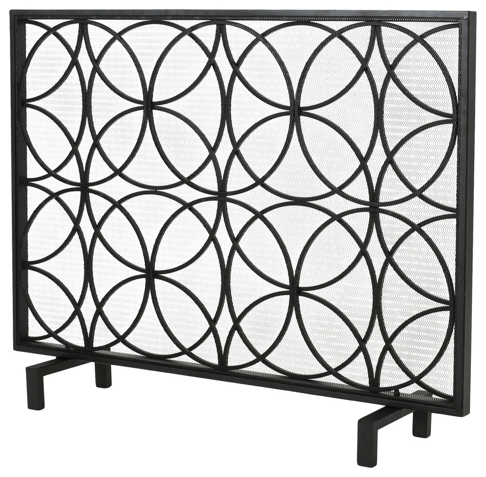 black fireplace screen modern