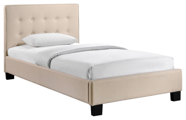 Fabric Bed Frame Beige Faux Leather, Contemporary Twin Bed Frame