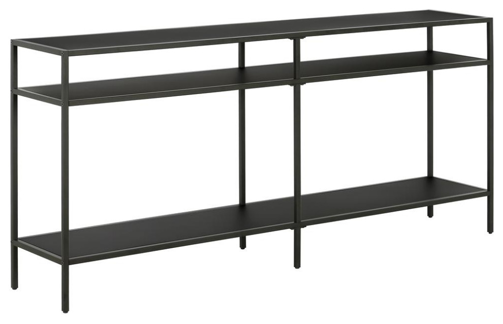 Sivil 64'' Wide Rectangular Console Table with Metal Shelves in Blackened...