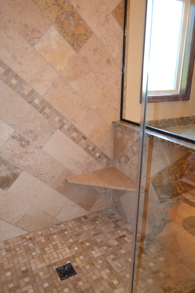Travertine Shower w/ Glass Enclosure