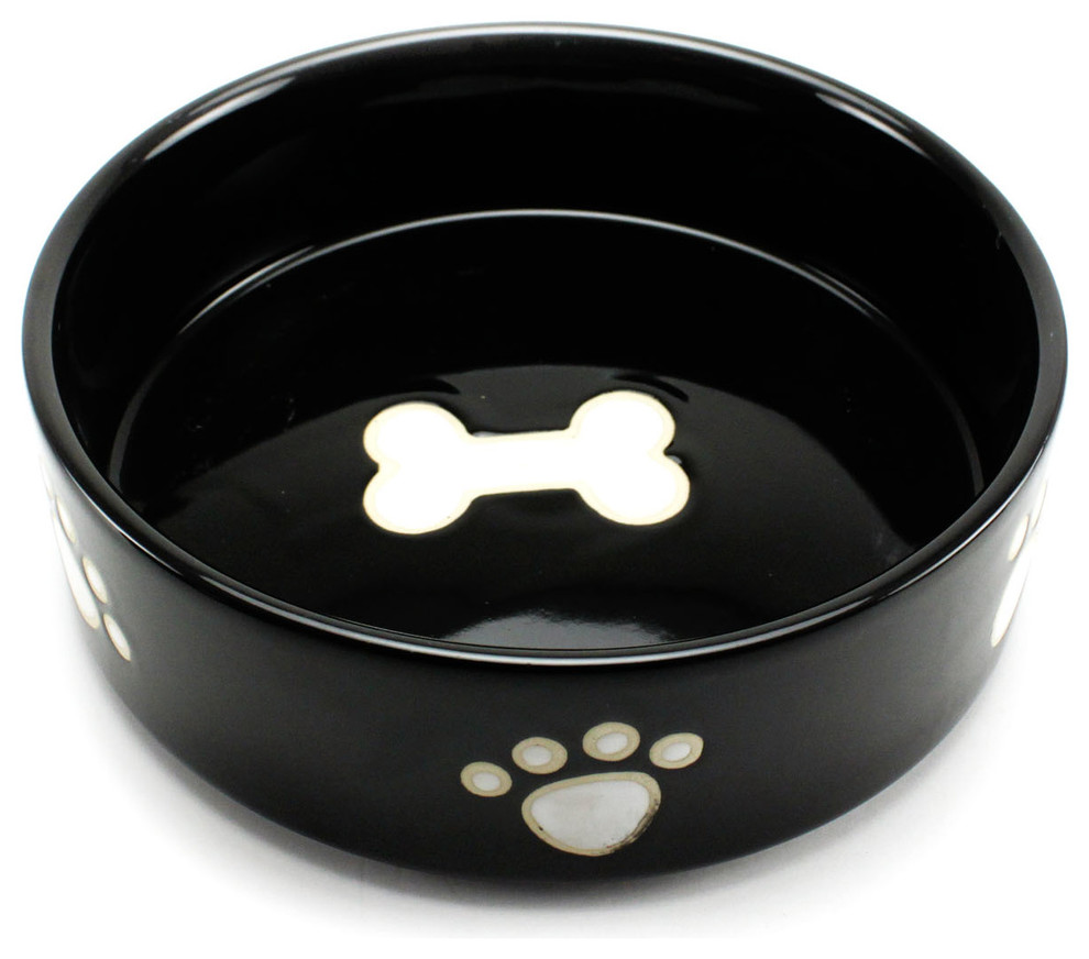 Precious Tails Heavy Ceramic Dog Bowl / Cat Bowl Paws and Bone Theme (7 Inch)